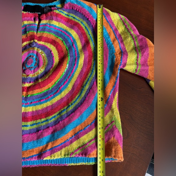 Vintage 2000 Michael Simon Multicolor Striped Cardigan, Psychedelic Rainbow, L - Picture 12 of 16
